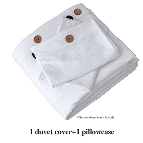 Conjunto de capa de edredom SunStyle Home tamanho solteiro com fecho de botões - branco lavado, 100%