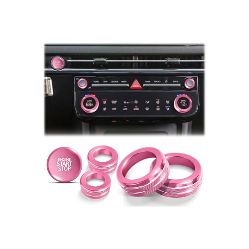 JIYOUNGSEN for 2025-2026 Hyundai Tucson Accessories (No for SE) 5PCS Aluminum Knob Cover Trim Set (Pink) for Push Start Button AC & Volume Switches Interior Upgrade Knob Protection