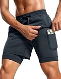 CRZ YOGA Mens 2 in 1 Long Liner Shorts 5" - Lined Running Quick Dry for Workout Gym Basketball Athletic with Pockets True Navy Medium
