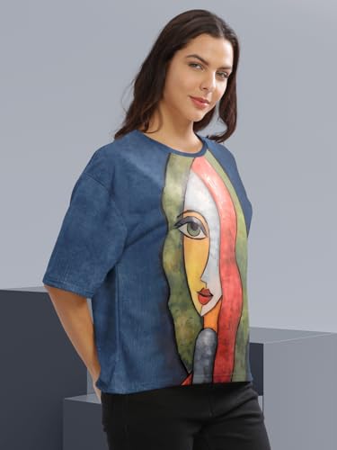 Image of HELLCAT Beige Printed Loose Fit Crew-Neck Crop T-Shirt for Women