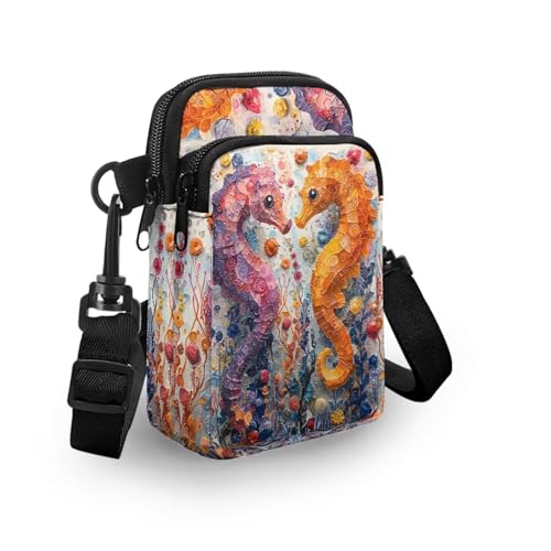 Image of Hawaiian Tribal Small Crossbody Bags for Women Cell Phone Bag Purse, Sea Turtle Zipper Sling Purses Shoulder Bag
