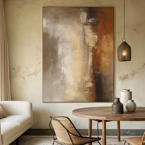 Tableau abstrait imprimé de haute qualité avec cadre intérieur texture marron gris