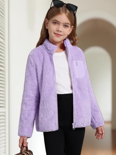 Patgoal Girls Fleece Jacket Zip Up Outerwear Warm Fuzzy Fall Winter Coat with Pocket for Kid Ages 5-143