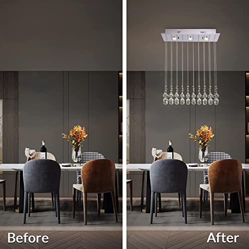 Image of CRYSTA WORLD Raindrop K9 Crystal Modern Chandelier for Living Room /Bedroom /Hall, (Rectagular, L22 /W5 /H18)