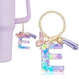 DECZHIYU Letter Charms for Stanley Cup with Handle, Initial E Charms Accessories for Stanley Tumbler, Purple Charm for Key Purse Handbags Backpacks, Cute Initial Letter Charm with Butterfly Tassel