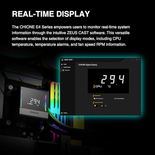 GAMDIAS CHIONE E4 240mm AIO CPU Liquid Cooler, Real-time Digital Display Patented PWM Pump, Hidden Cable Design, ARGB PWM Fan w/MB Sync, Intel LGA 1700/1200, AMD AM5/AM4, Black 3