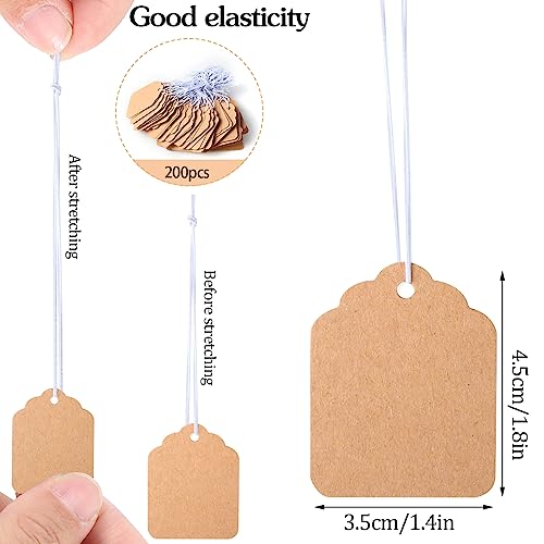 200 Pcs Small Price Tags, Paper Tags with Elastic String, Writable Blank Kraft Gift Tags for Clothes Jewelry Gifts(1.38×1.8Inch, Brown)2