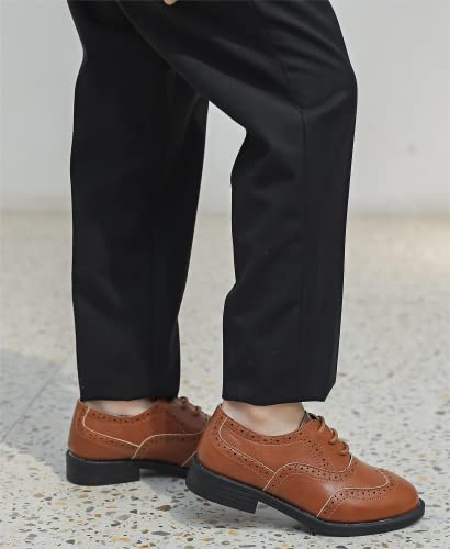 Kkdom Boy's Classic Wingtip Lace Up Oxfords Dress Shoes Brown #TOP1