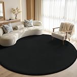 Sour Lemon Rugs Living Room 120cm, Round Black Shaggy Fluffy Rug, Non-Slip Washable Area Rug for Bedroom, Short Pile Soft Runner Rugs, Modern Floor Carpets for Kids Room Hallway Entryway