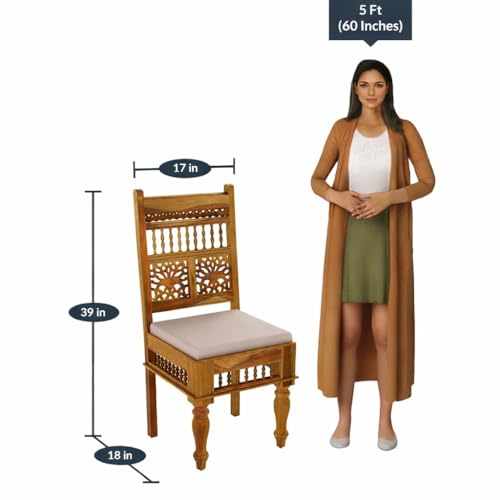 Image of BN Furniture Solid Sheesham Wood 6 Seater Dining Table Set | Traditional Handcrafted Wooden Dining Set with Cushioned Chairs | Honey Finish