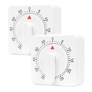 2 Pcs Kitchen Timer with Alarm : Square 60 Minute Mechanical Visual Cooking, Time Management Tools Hour Manual Countdown Timer for Baking, Homework, Exercise Auto Off No Batteries Required White