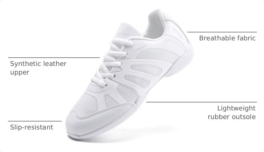 Image of Youth Cheer Shoes Girls White Cheerleading Shoes Dance Athletic Training Breathable Fabric Dancing Lightweight Competition Comfortable Sport Kids Girls Cheer Sneakers