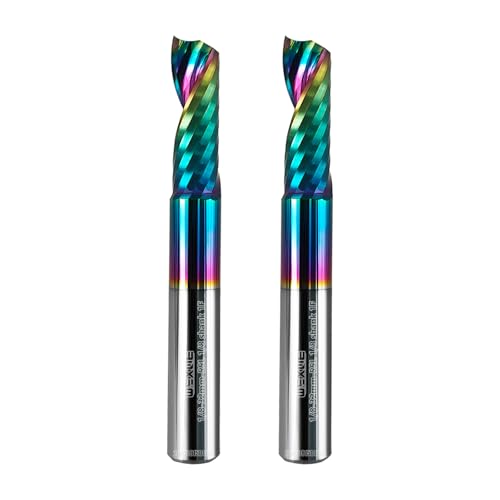 Image of Tools Solid Carbide CNC Spiral Single Flute End Mill- for Acrylic Plate Aluminum,Wood, Plastic,Brass,Copper Cutting - 1 /8 Diameter 32mm Flute Length,55mm Overall Length,1 Flute (1 /8-55mm 2PCS)