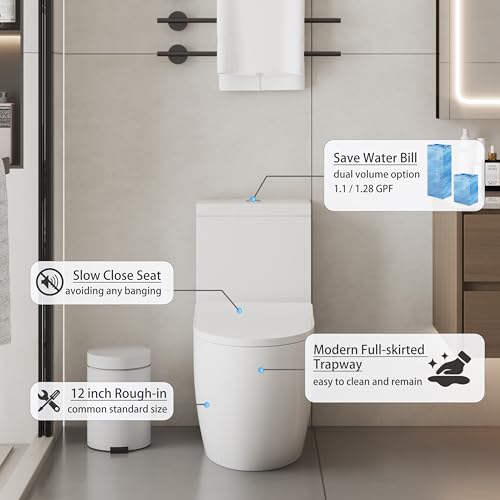 Inodoro de una pieza alargado, moderno con taza envuelta, descarga silenciosa por sifón y jet dual 1,1/1,28 GPF, incluye asiento de cierre suave, empotrado a 12 pulgadas miniatura 2