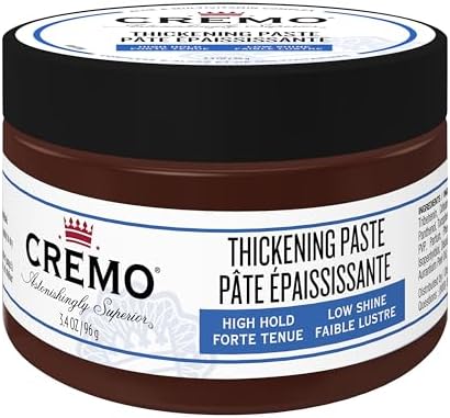 Cremo Barber Grade Hair Styling Thickening Paste for Men, High Hold, Low Shine, Adds Texture and Volume, Works Best on Short or Fine Hair, 96g