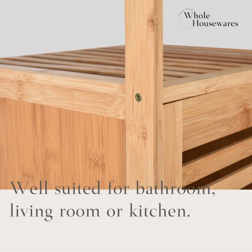 Whole Housewares Bamboo Shoe Rack Cabinet - Shelf Storage With Doors For Bathroom, Bedroom, And Kitchen- Freestanding Entryway Organizer Furniture - Multi-Tier Wood Cabinets For Small Spaces #TOP5