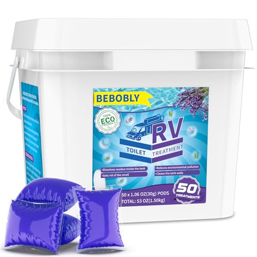 BEBOBLY RV Toilet Treatment Drop Ins, Extra Strength Septic Tank Treatment & Cleaner, Waste Breakdown/Odor Control, RV Black Tank Treatment for RVs, Boats & Portable Toilets, Lavender Flavor, 50 Pack