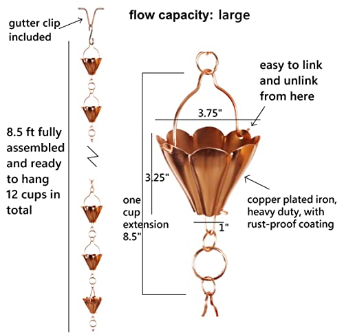 U-Nitt 8.5 Feet Natsu Rain Chain, Alternative Downspout For Gutter, Copper Plated Scalloped Natsu Full Length 8.5 Ft 786/5570Cp #TOP1