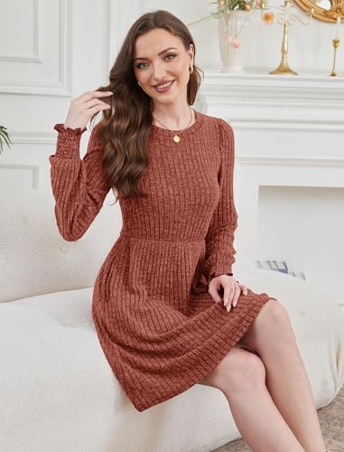 SAMPEE Fall Dresses for Women 2025 Fashion Long Sleeve Corduroy Sweater Dress Wedding Guest Tunic Winter Outfits Caramel M - Thumbnail 2