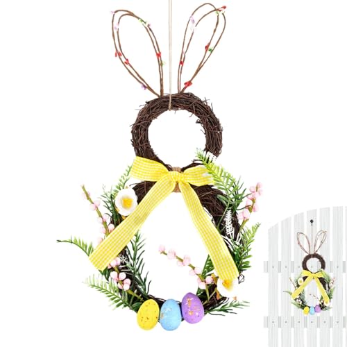 Corona de Conejo de Pascua para Puerta Delantera, Corona de Conejo Artificial para Pascua, Corona de Flores Artificiales en Forma de Conejo, para Puerta Delantera, Pared, decoración de