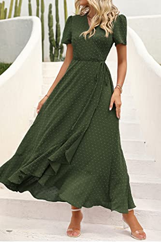 Image of PRETTYGARDEN Women's Summer Wrap Maxi Dress Casual Boho Floral V Neck Short Sleeve Ruffle Hem Split Beach Long Dresses