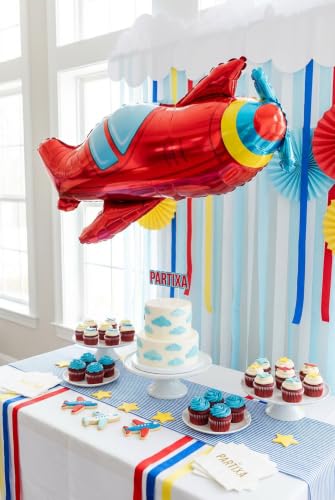 Folyo Balon — Kırmızı Uçak | Uçak Temalı Erkek Çocuk Doğum Günü Pilot Konsept Parti Süsleme Fotoğraf Köşesi Dekorasyon Balonu