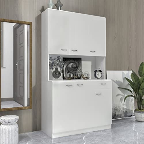 Bbsj 70.87" Mdf Tall Closet And Kitchen Cabinet With 6 Doors, 1 Shelf And 1 Drawer White #TOP3