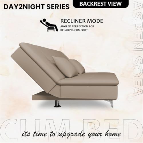 Image of Adorn India Premium New Aspen 3 Seater Sofa Cum Bed 4X6 Velvet Suede with 2 Cushions (Color Beige) and Suitable for All Indoor, with 3 Years Warranty