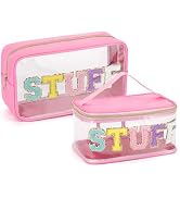 KZAOPZ 2PCS Clear Chenille Letters Makeup Bag for travel, Stoney Clover Dupes Preppy Patch Cosmet...