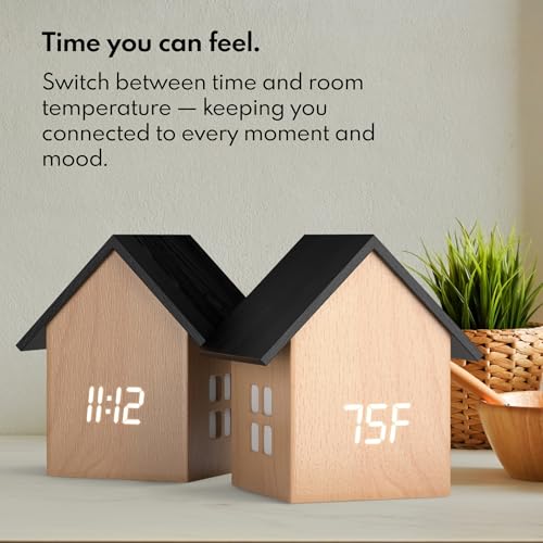 Réveil numérique maison en bois clair avec température Driini - 6