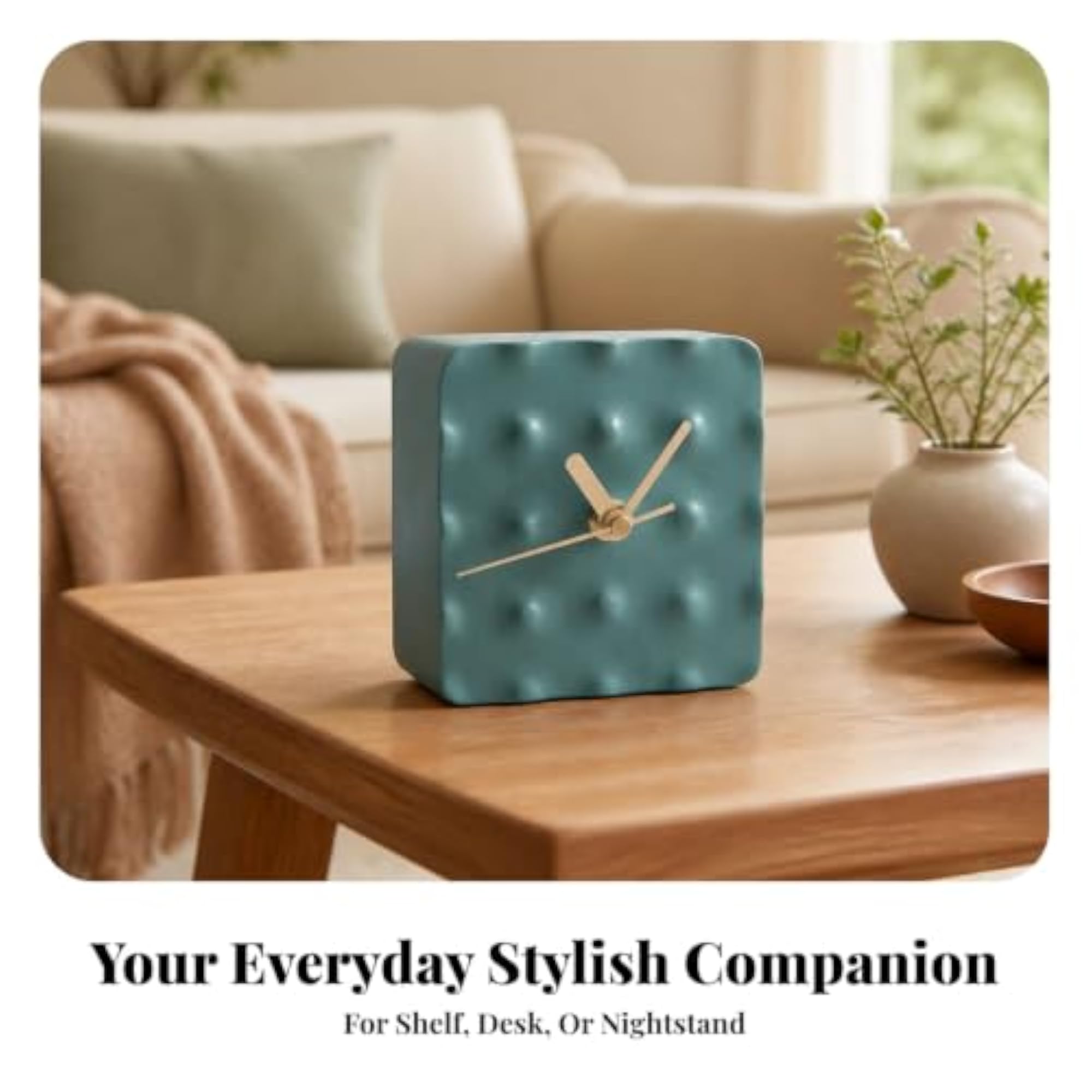 Modern Decorative Table Clock, Compact Geometric Square Design