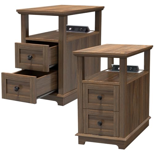HIFYOBRO Narrow End Table with Flip Top Charging Station Set