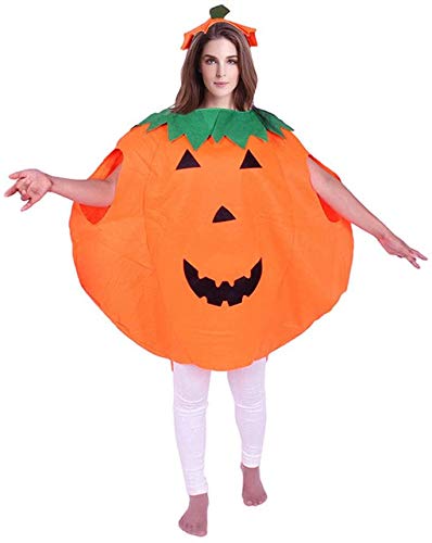 Adult Pumpkin Costume Halloween Women Men Outfit Fancy Dress Cosplay Party Trick Or Treat Pumpkin Costume 2 in 1 Tabard and Hat Set