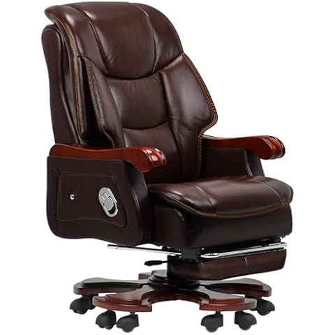 Kinnls Jones Executive Office Chair with Massage,Genuine Leather Luxury Managerial Executive Home Office Desk Chairs Big and Tall, Adjustable Back and Retractable Footrest (Massage Chair-Coffee) Cover