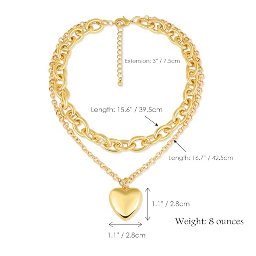 Chunky Gold Necklace Heart Pendant 14k Gold Plated Thick Chain Multilayer Necklace for Women2