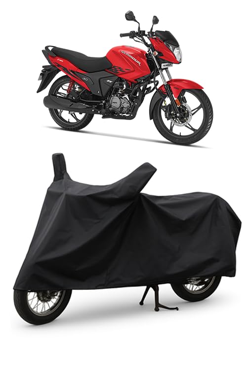 Image of DAXO Waterproof Bike Cover for Hero Glamour | All Weather Protection from Rain, Dust, Heat & Scratches with Mirror Pockets & Buckle Belt | Glamour Bike Cover | Black