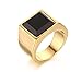 Mealguet Jewelry Gold Plated Stainless Steel Square Black Agate Signet Rings for Men, size 8