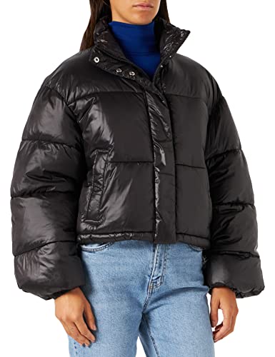 Damen Crop Puffer Jacke – Gepolsterter Steppmantel Mit Stehkragen & Kordelzug Für Den Winter