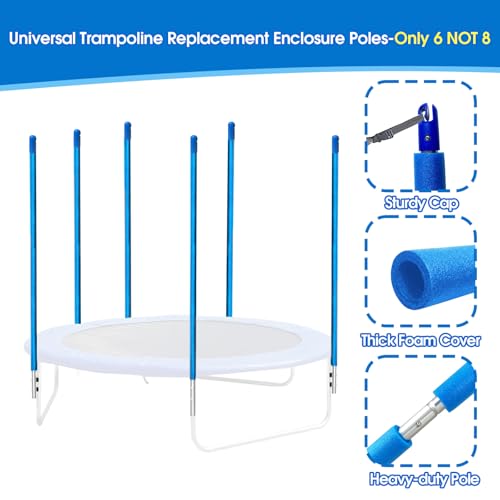 MSSVIGING Universal Trampoline Replacement Enclosure Poles Come with Clamps, Screws and Bolts, Plactic Caps, Fits 6 Straight Poles Trampoline Frame