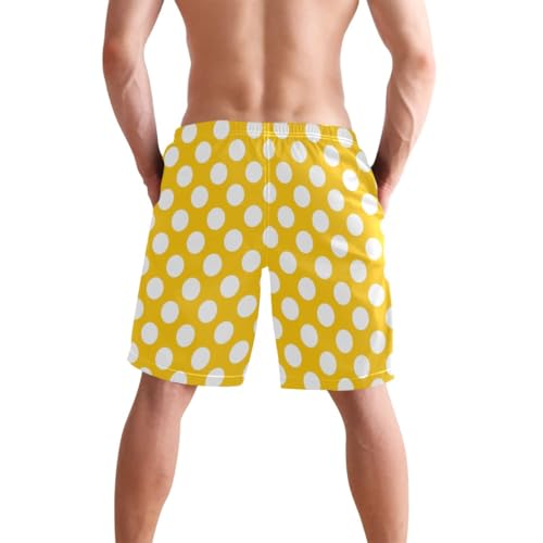 ODAWA Yellow Polka Dot Swim Trunks for Men, Men's Board Shorts Mesh Lining Swim Shorts Men with Pockets4