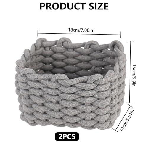 Aufbewahrungskorb Geflochten 2er Set Dekorative Quadratische Speicher Regalkörbe Geflochten Baumwolle Strickkorb Wickeltisch Organizer Für Babyzimmer, Schlafzimmer, Wohnzimmer(Grau)