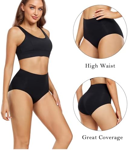 wirarpa Women's Cotton Underwear High Waist Briefs Full Coverage Panties Ladies Comfortable Underpants 5 Pack Black X-Large - 3