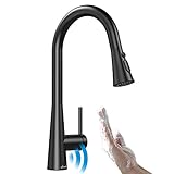APPASO Grifo de cocina con sensor táctil sin contacto, con ducha extensible de 50,8 cm, giratorio 360°, con 3 tipos de chorro, grifo mezclador con acoplamiento magnético, alta presión, negro mate