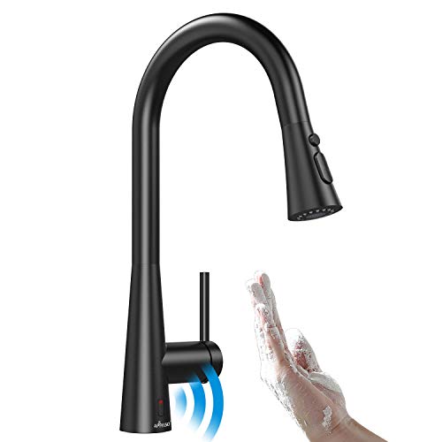 APPASO Touchless Sensor Wasserhahn Küche, Küchenarmatur 360° Drehbar, Spültischarmatur mit 20 Zoll Ausziehbar Brause, Spiralfederarmatur Zinklegierung mit 3 Strahlarten- Hochdruck (Mattschwarz) Cover