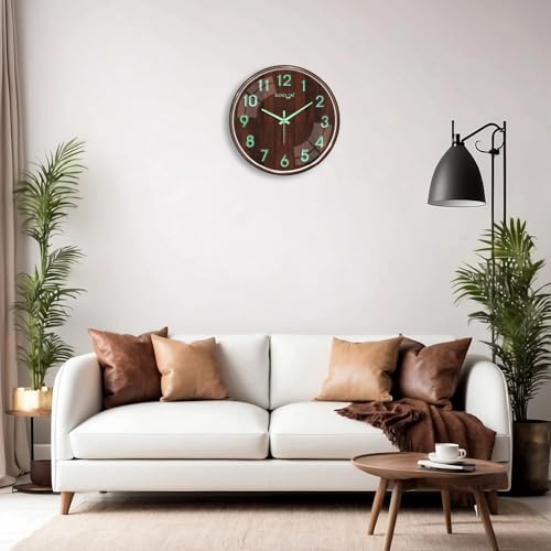 Image of RANDOM Modern Wall Clock with 3D Radium Numbers, Silent Non-Ticking, Premium Black Frame, Ultra Clear Glass for Living Room, Home Office (12.75 inch)