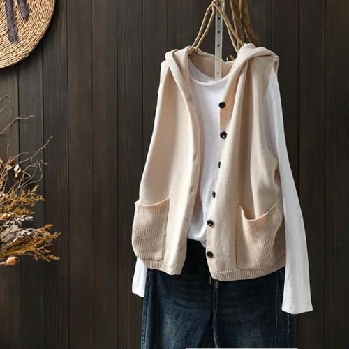 Women Knit Hooded Sweater Vest, Sleeveless Button Down Loose Sweaters Cardigan Going Out Vacation Hoodies with Pockets2