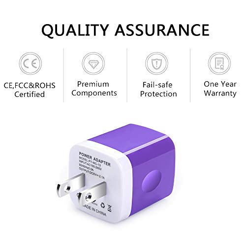 3Pcs Wall Charger Cube 2.1A Dual Usb Charger Station Usb Plug Ac Adapter Base Box Plug Cube For Iphone 14 13 12Pro/11/Se/X/Xs Max/8/7 Plus/6S, Ipad Pro Air/Mini, Samsung Galaxy, Block Box Brick-Purple #TOP1