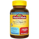 Nature Made Omega 3 Fish Oil and Algae Oil Supplements, 1200mg, Algae Oil & Fish Oil Blend, Omega 3 Supplement for Heart, Brain and Eyes Support, One Per Day, 60 Softgels