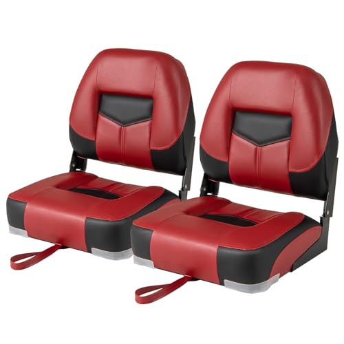 Goplus Low/High Back Boat Seats, Folding Boat Seat with Stainless Steel Screws & Aluminum Hinges, Thickened Sponge Padding, Waterproof Fishing Captain Boat Seats, Coastal Luxe (2 Packs-Red)