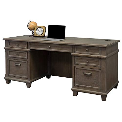 Martin Furniture Double Pad Desk, 68", Weathered Dove #TOP1